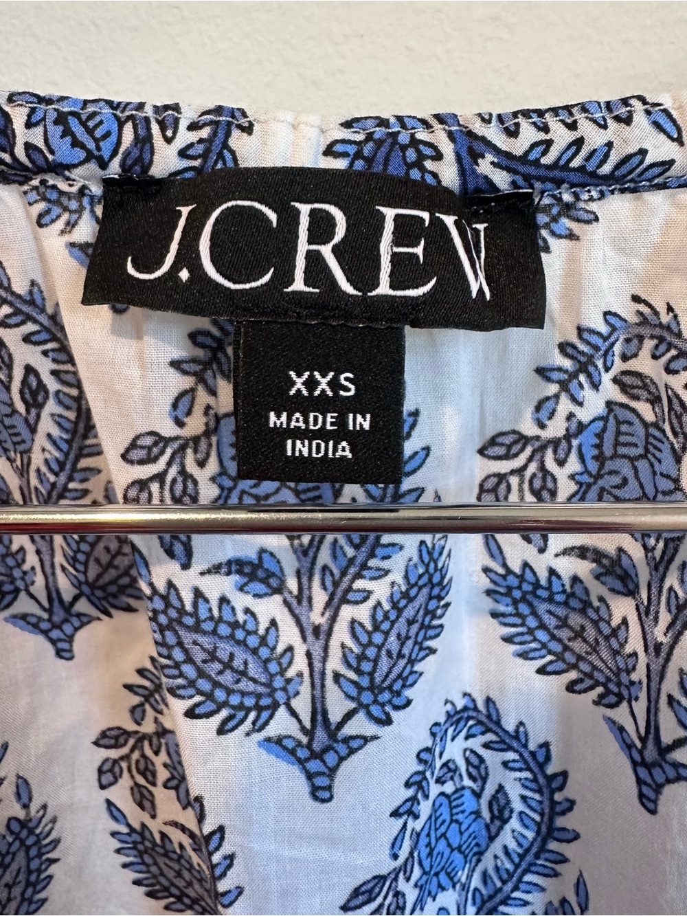 J.Crew V-Neck Mini Dress XXS Blue White Bouquet Block Print Cotton Smocked - Picture 4 of 11